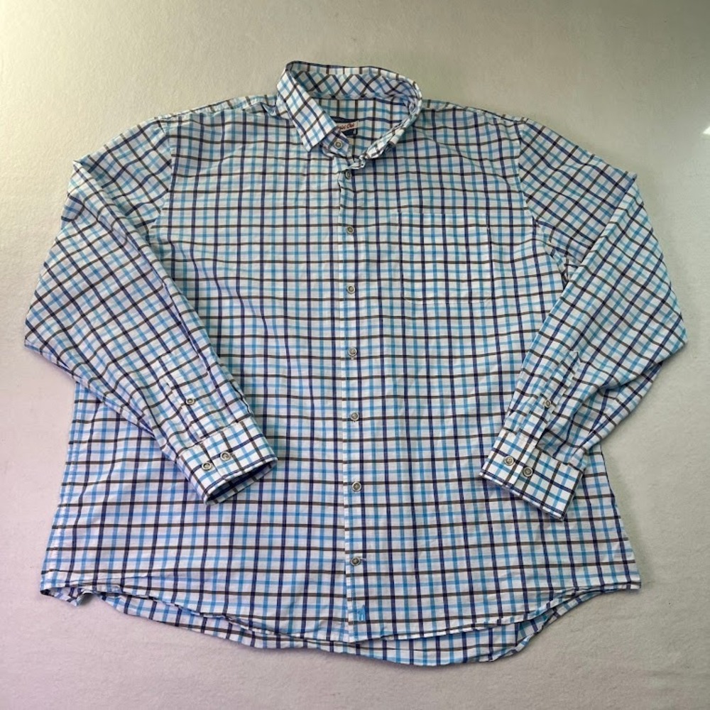 Johnnie-O Hangin' Out Shirt Mens 2XL Blue Plaid Untucked Cotton Blend